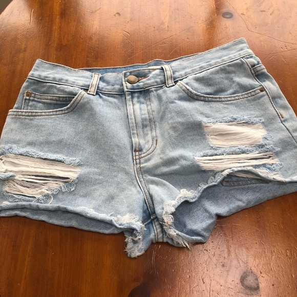 Billabong Blue Jean Shorts High-Waisted Distressed - Picture 9 of 9